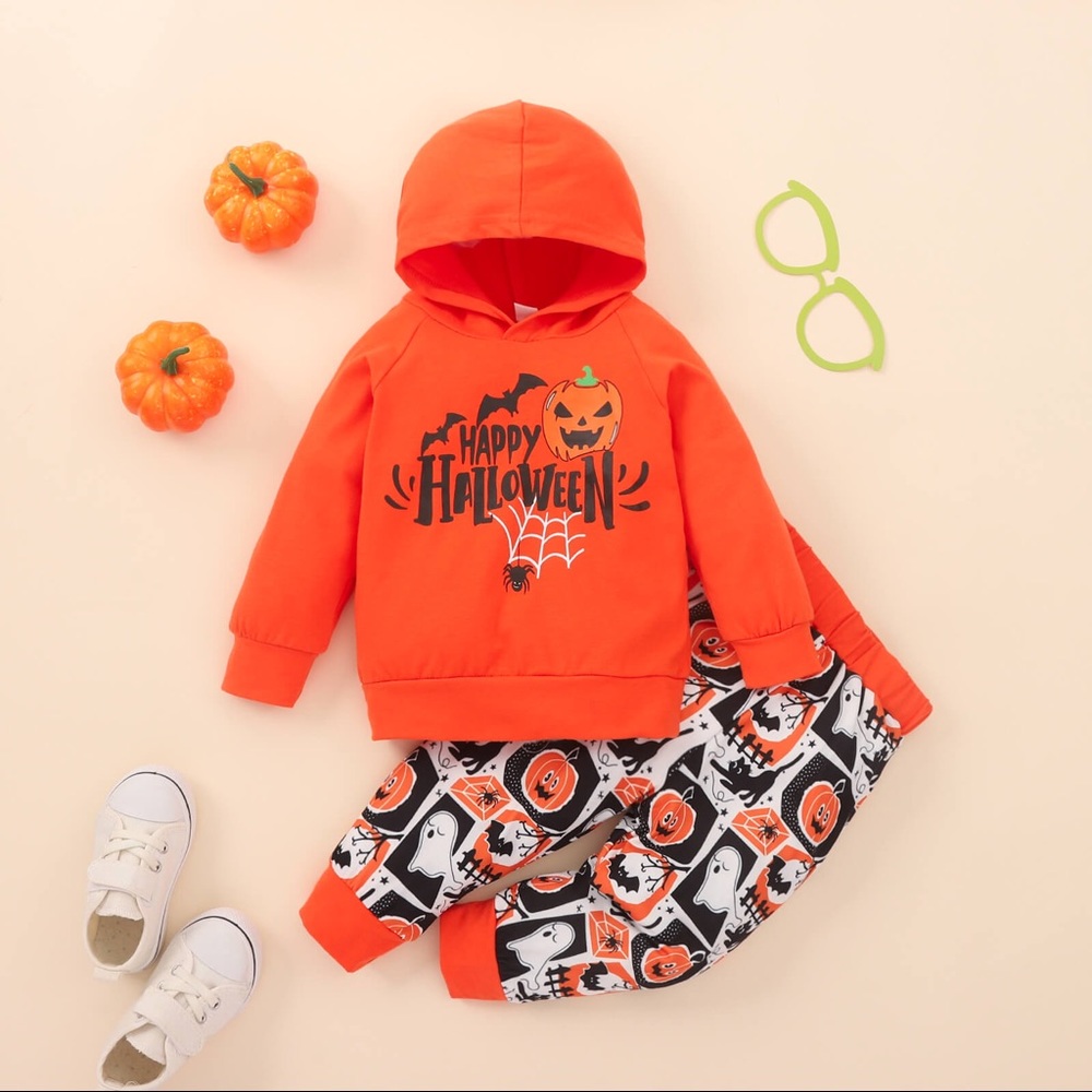 Kids Halloween Graphic Hoodie and Pants Set